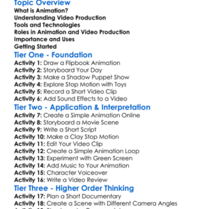 Animation And Video Production Worksheet Activity Booklet