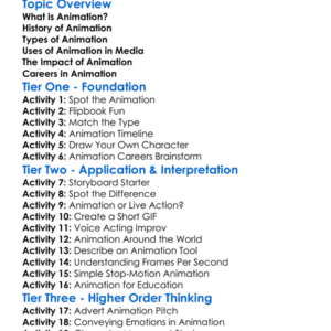 Animation In Media Worksheet Activity Booklet