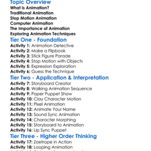 Animation Techniques Worksheet Activity Booklet
