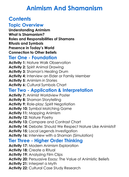Animism And Shamanism Worksheet Activity Booklet
