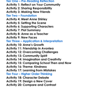 Anne Of Avonlea Lm Montgomery Worksheet Activity Booklet