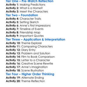 Anne Of Green Gables 1985 Worksheet Activity Booklet