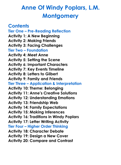 Anne Of Windy Poplars Lm Montgomery Worksheet Activity Booklet