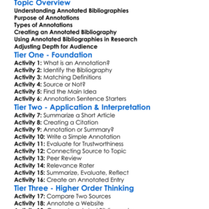 Annotated Bibliographies Worksheet Activity Booklet