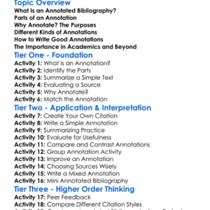 Annotated Bibliography Worksheet Activity Booklet
