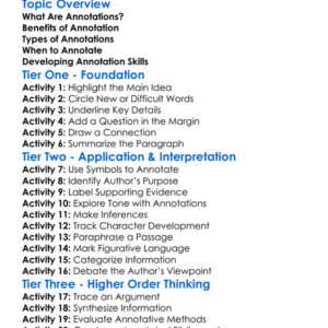 Annotation Skills Worksheet Activity Booklet