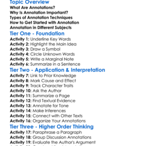 Annotation Techniques Worksheet Activity Booklet
