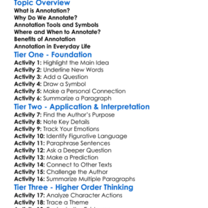 Annotation Worksheet Activity Booklet
