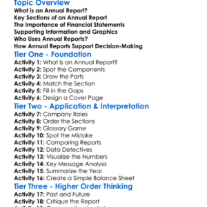 Annual Report Components Worksheet Activity Booklet