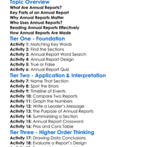 Annual Reports Worksheet Activity Booklet