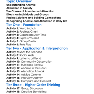 Anomie And Alienation Worksheet Activity Booklet