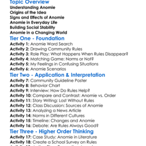 Anomie Worksheet Activity Booklet