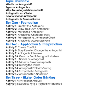 Antagonist Worksheet Activity Booklet