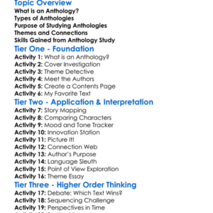 Anthology Study Worksheet Activity Booklet