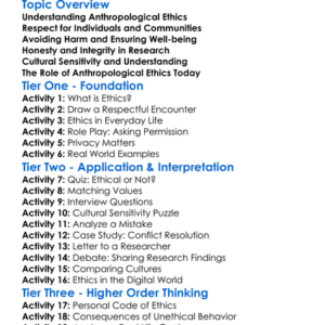 Anthropological Ethics Worksheet Activity Booklet