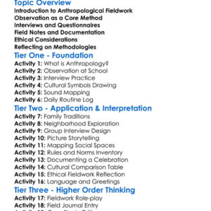 Anthropological Fieldwork Methods Worksheet Activity Booklet