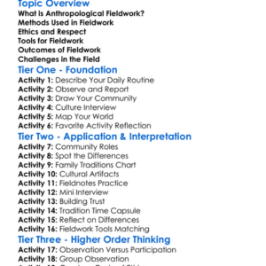 Anthropological Fieldwork Worksheet Activity Booklet