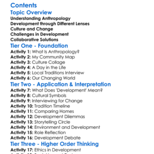 Anthropological Perspectives On Development Worksheet Activity Booklet