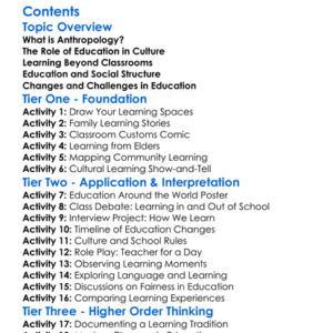 Anthropological Perspectives On Education Worksheet Activity Booklet