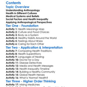 Anthropological Perspectives On Health Worksheet Activity Booklet
