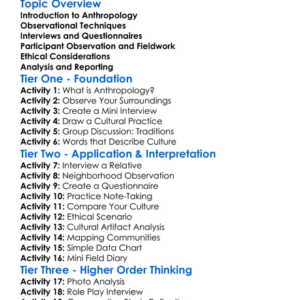 Anthropological Research Methods Worksheet Activity Booklet