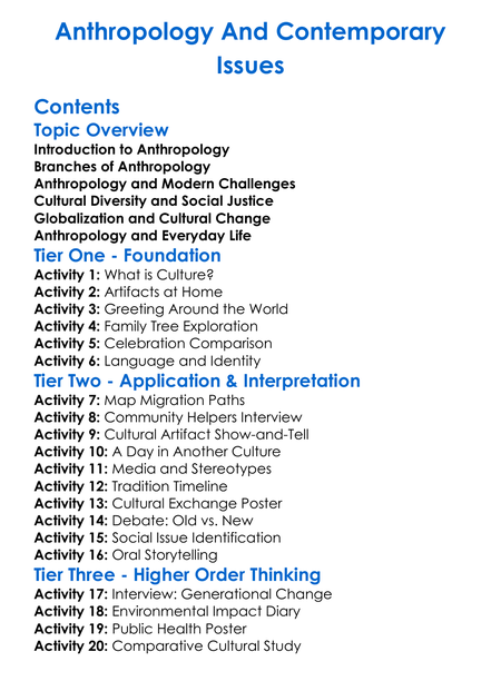 Anthropology And Contemporary Issues Worksheet Activity Booklet
