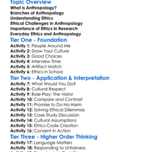 Anthropology And Ethics Worksheet Activity Booklet
