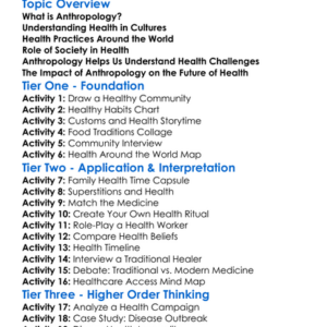 Anthropology And Health Worksheet Activity Booklet