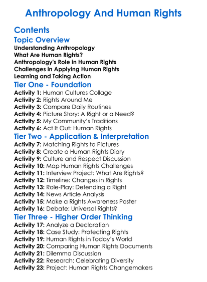 Anthropology And Human Rights Worksheet Activity Booklet