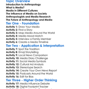 Anthropology And Media Worksheet Activity Booklet