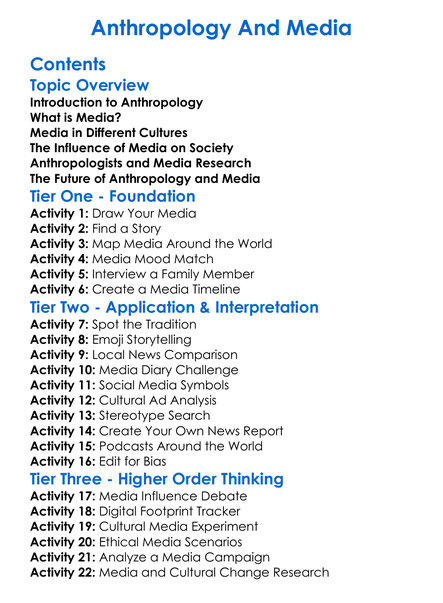 Anthropology And Media Worksheet Activity Booklet
