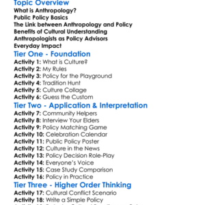 Anthropology And Public Policy Worksheet Activity Booklet