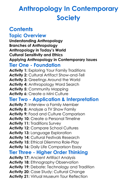 Anthropology In Contemporary Society Worksheet Activity Booklet