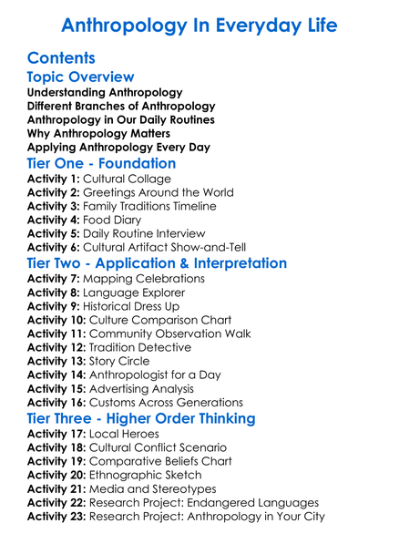 Anthropology In Everyday Life Worksheet Activity Booklet