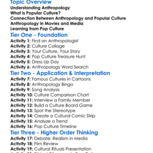 Anthropology In Popular Culture Worksheet Activity Booklet