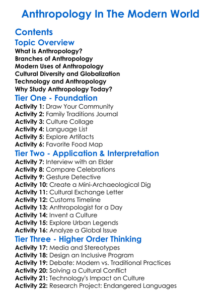 Anthropology In The Modern World Worksheet Activity Booklet