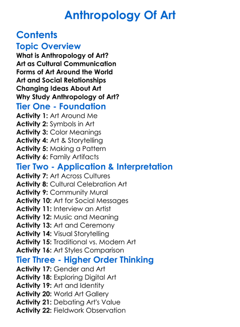 Anthropology Of Art Worksheet Activity Booklet