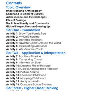 Anthropology Of Childhood And Adolescence Worksheet Activity Booklet