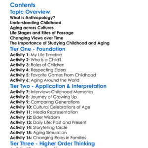 Anthropology Of Childhood And Aging Worksheet Activity Booklet