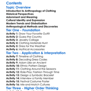 Anthropology Of Clothing And Adornment Worksheet Activity Booklet