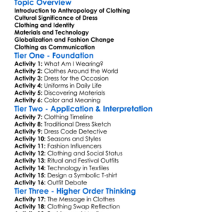 Anthropology Of Clothing Worksheet Activity Booklet