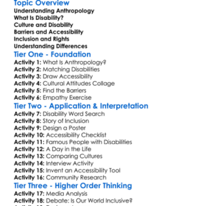 Anthropology Of Disability Worksheet Activity Booklet