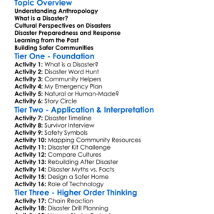 Anthropology Of Disasters Worksheet Activity Booklet