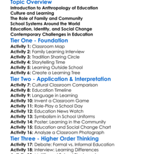 Anthropology Of Education Worksheet Activity Booklet