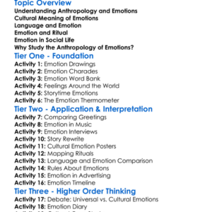 Anthropology Of Emotions Worksheet Activity Booklet
