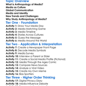 Anthropology Of Media Worksheet Activity Booklet