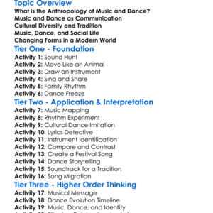 Anthropology Of Music And Dance Worksheet Activity Booklet