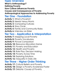 Anthropology Of Poverty Worksheet Activity Booklet