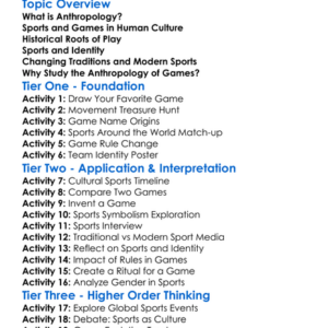 Anthropology Of Sports And Games Worksheet Activity Booklet