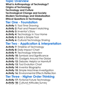 Anthropology Of Technology Worksheet Activity Booklet